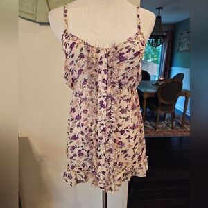 Express Size Medium Babydoll Tank Top Floral Boho Smocked Flowy Y2K Fairy Whimsy